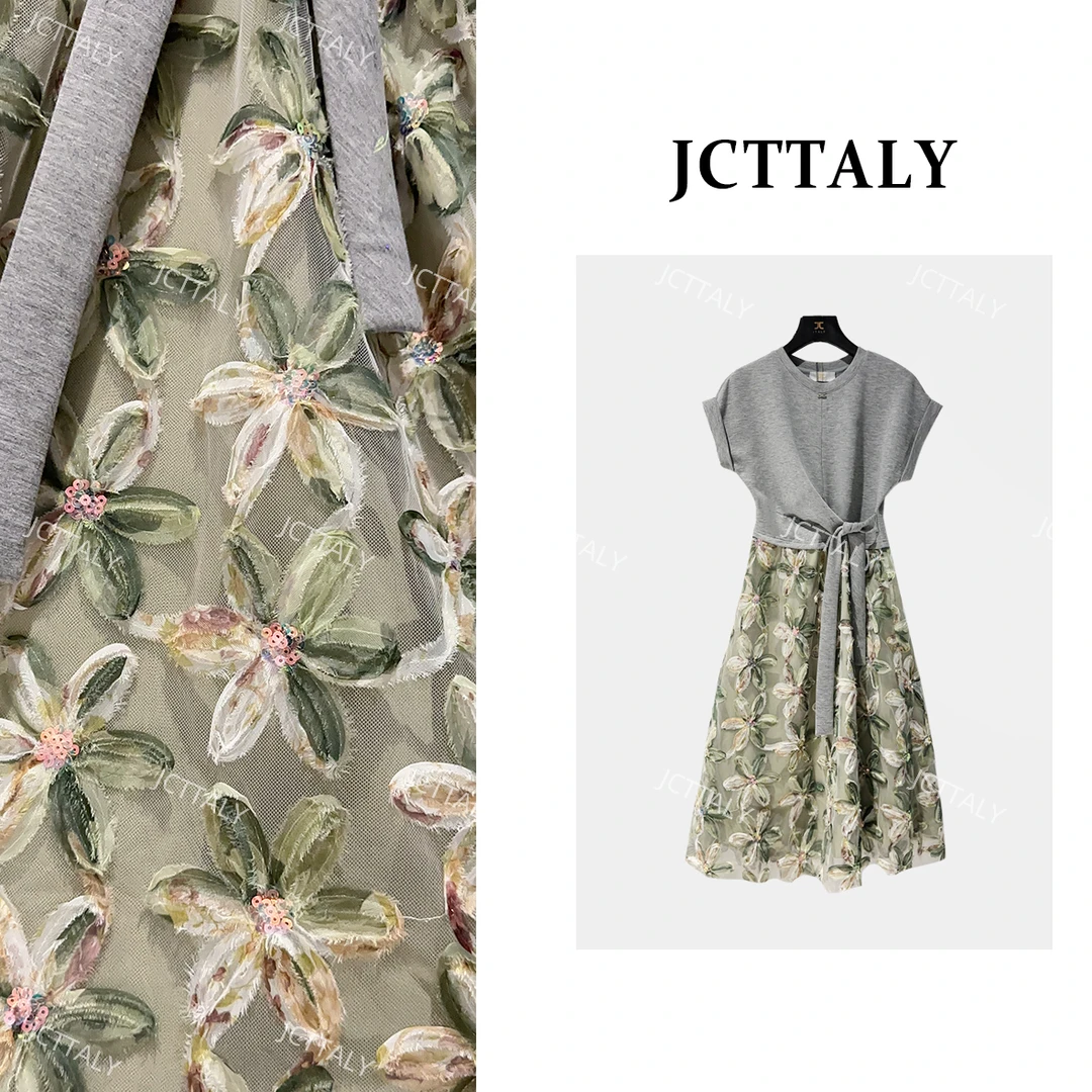 【茶茶】法式蝴蝶重工刺绣长裙女25夏季新款修身显瘦连衣裙JC-A3312