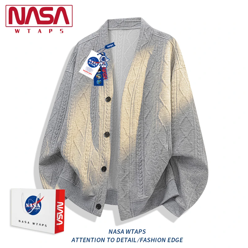 NASA WTAPS慵懒风开衫卫衣外套男款秋冬季提花针织衫潮牌情侣上衣