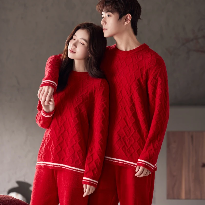 【运费险】红色圣诞半边绒睡衣家居服男女情侣同款可外出睡衣过年