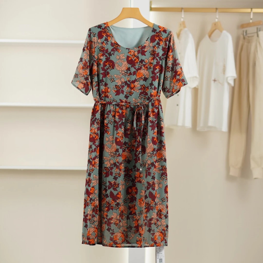 麦迪尚品【千韵】5042066 桑蚕丝碎花连衣裙女夏季品牌专柜撤柜