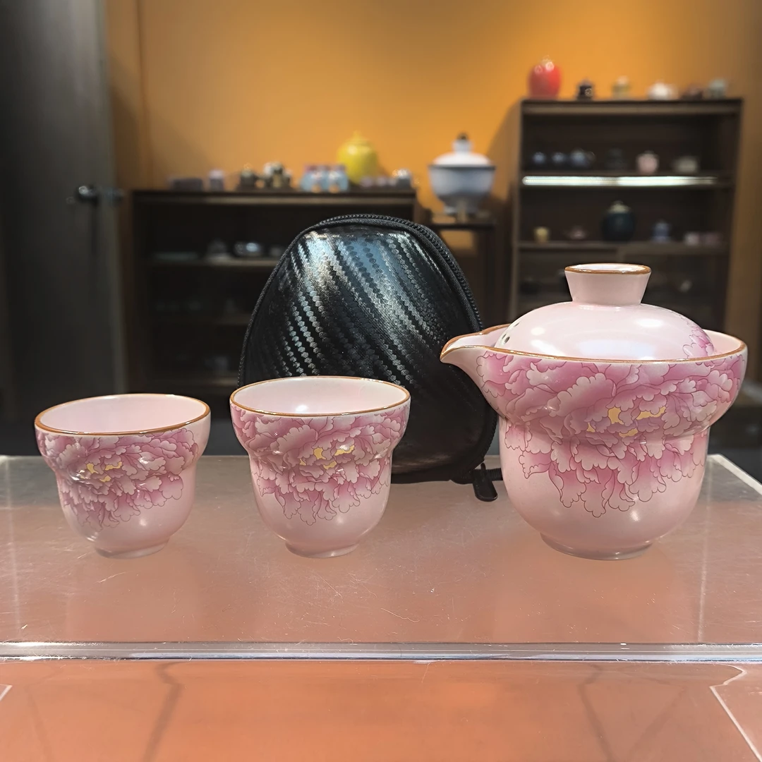 德化云仓 粉汝牡丹葫芦手抓壶+客杯+主人杯旅行快客-5428