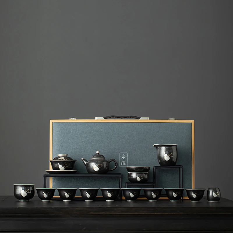 煌山高端大师功夫茶具礼盒套装家用描银泡茶壶茶杯一整套2025新款