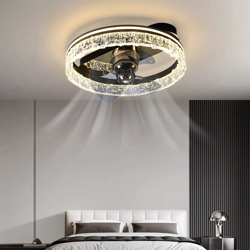 卧室风扇灯现代轻奢餐厅高端智能电扇灯冰裂纹吸顶灯主卧灯房间灯