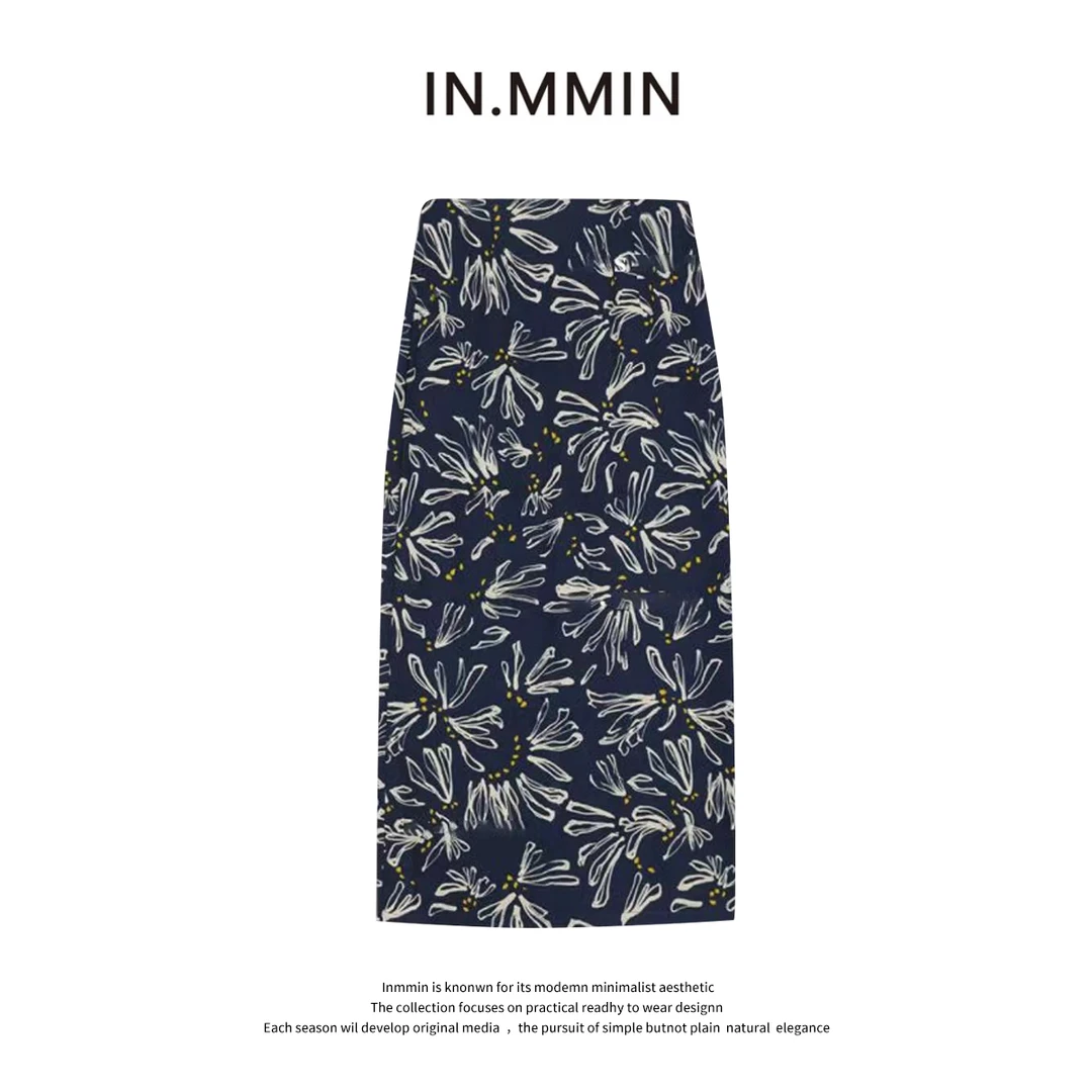 INMMIN05 夏季新款大花长裙小众设计感开叉印花