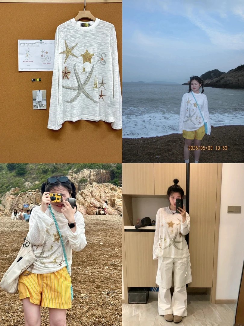 海星海星～海星烫钻印花罩衫