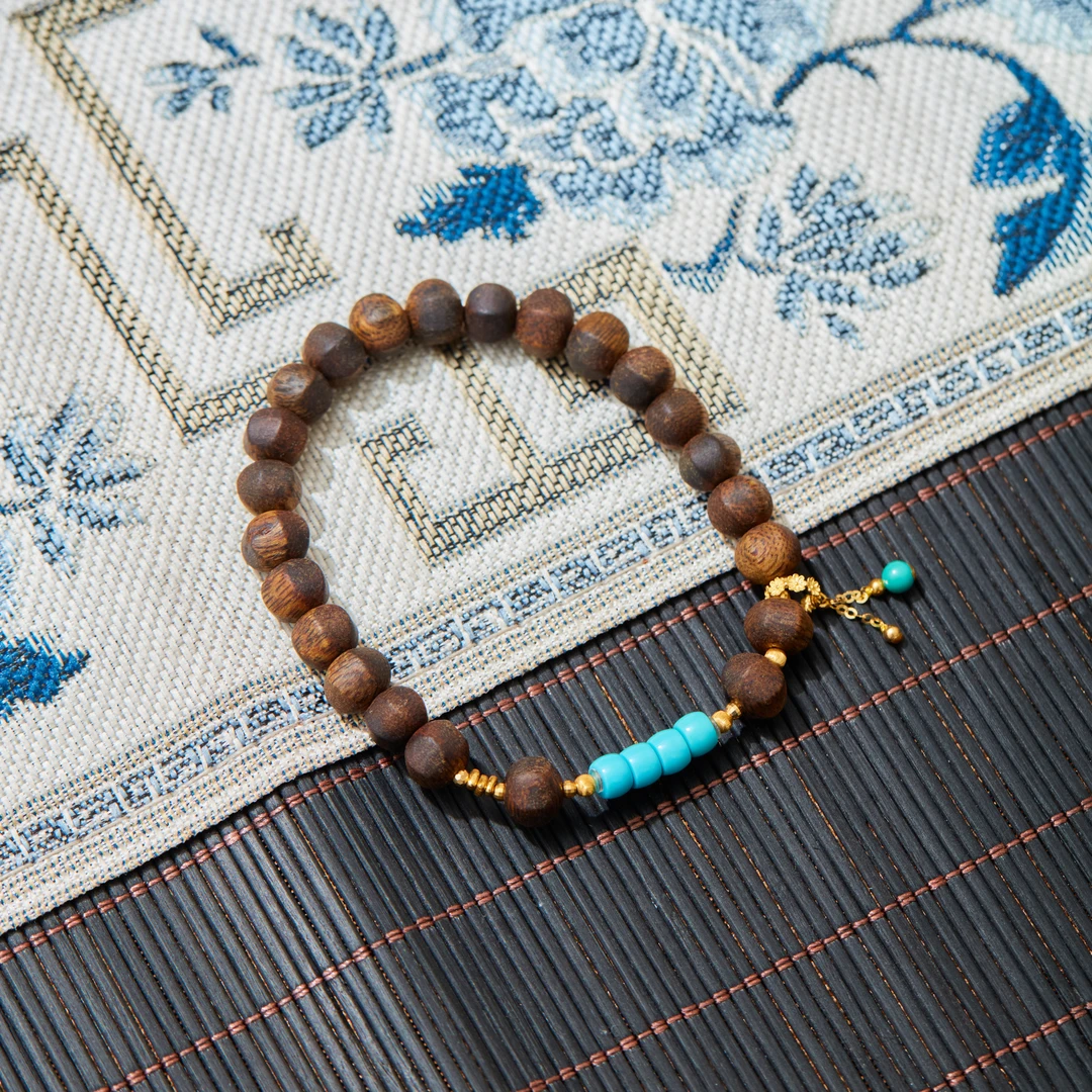 【云上雅岚】沉安丨18K沉香绿松手串多样性发一#XYGD233145-D