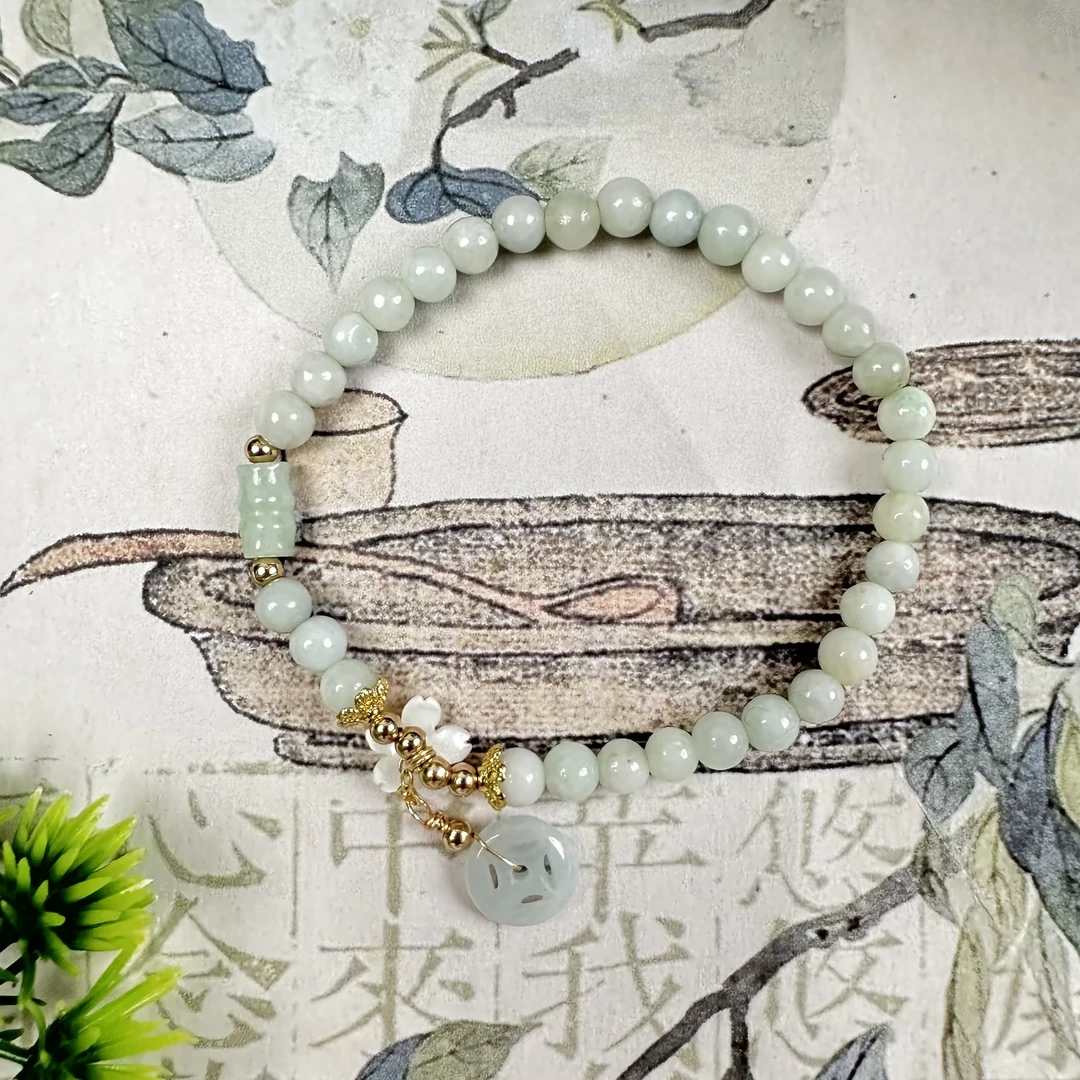 S108翡翠手链气质百搭时尚佛系精致手串精美轻奢单圈复古玉手串