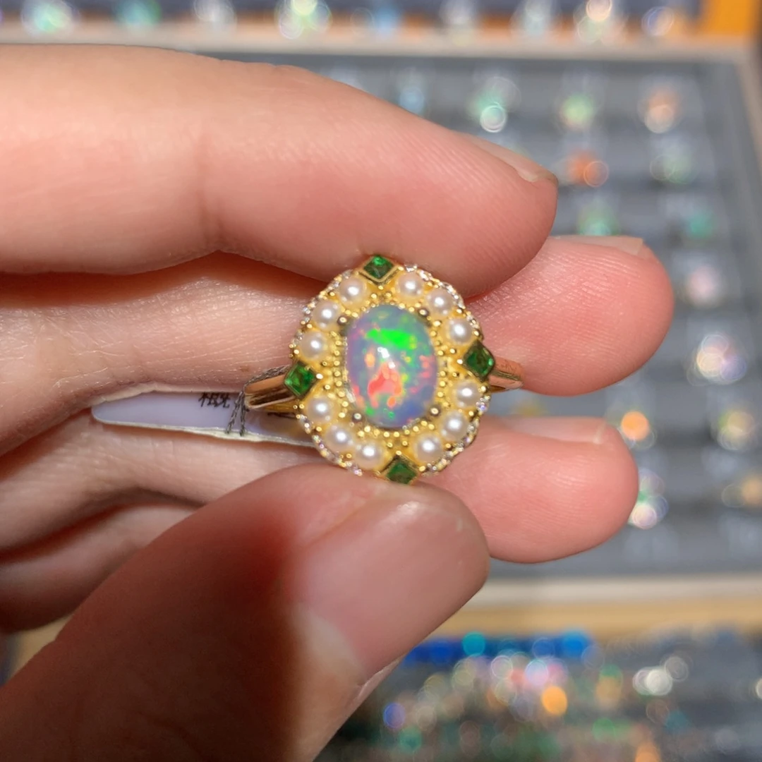 银S925镶嵌欧泊欧泊戒指y