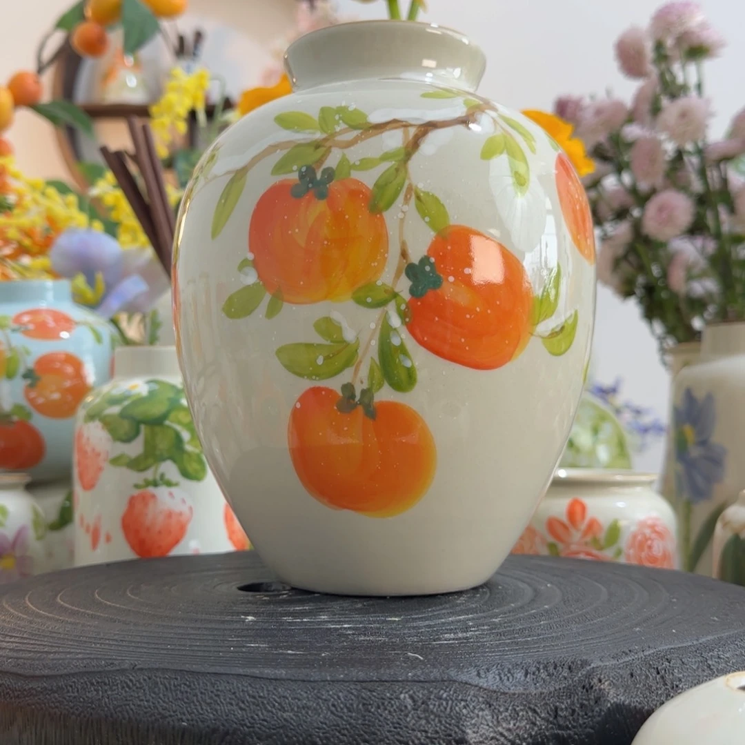 摆件@***座景德镇纯手绘陶瓷花瓶摆件