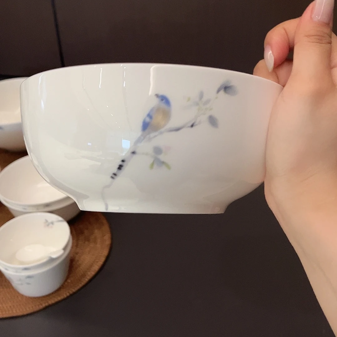 瓷片春风禾雀18cm面碗