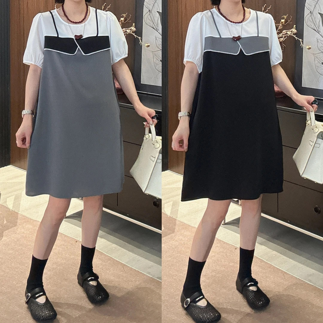 Dayuan 夏季新款拼接假两件撞色品质百搭休闲连衣裙505029