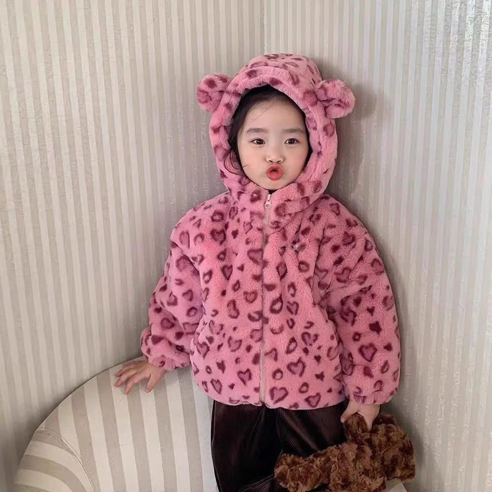 儿童亲子外套豹纹毛绒加厚秋冬季韩版时髦洋气保暖女童毛毛外套