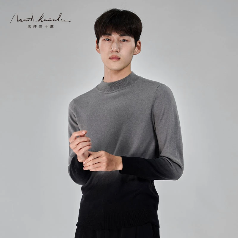 北纬三十度绵羊毛衫男装秋冬保暖圆领舒适柔软渐变长袖绵羊毛衫