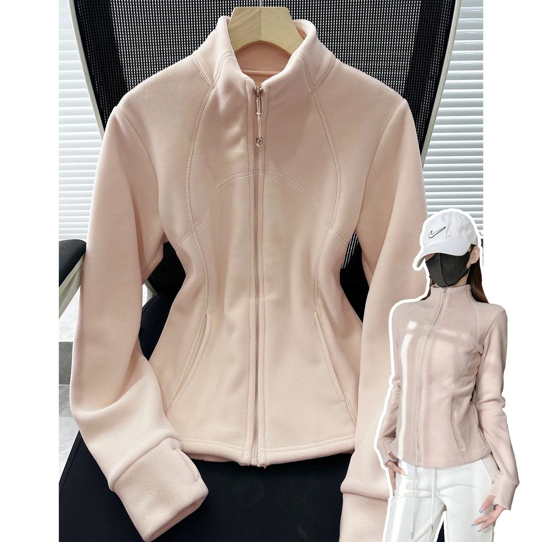 粉色修身双面奥粒绒立领卫衣外套女秋冬爆款2025新款收腰保暖上衣