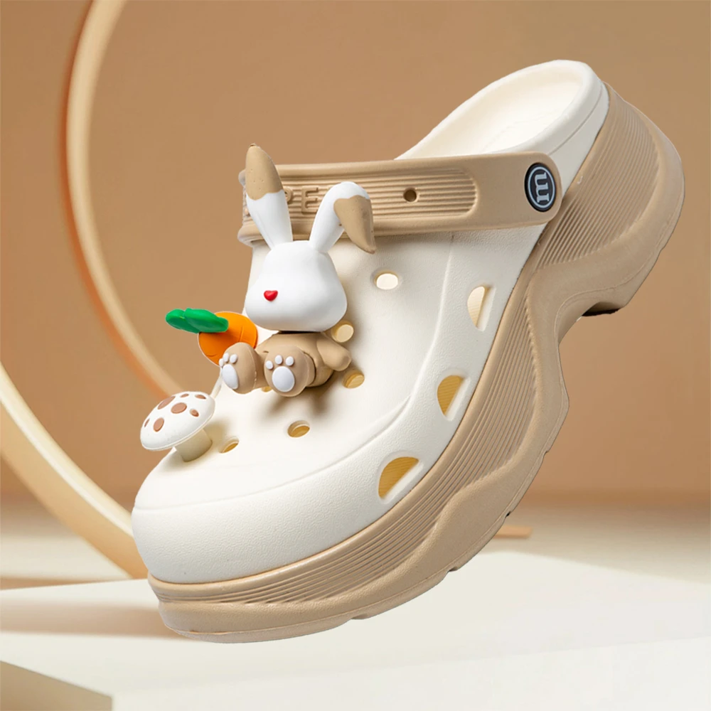 女士厚底洞洞鞋夏季外穿踩屎感家居室内防滑卡通包头凉拖 鞋女