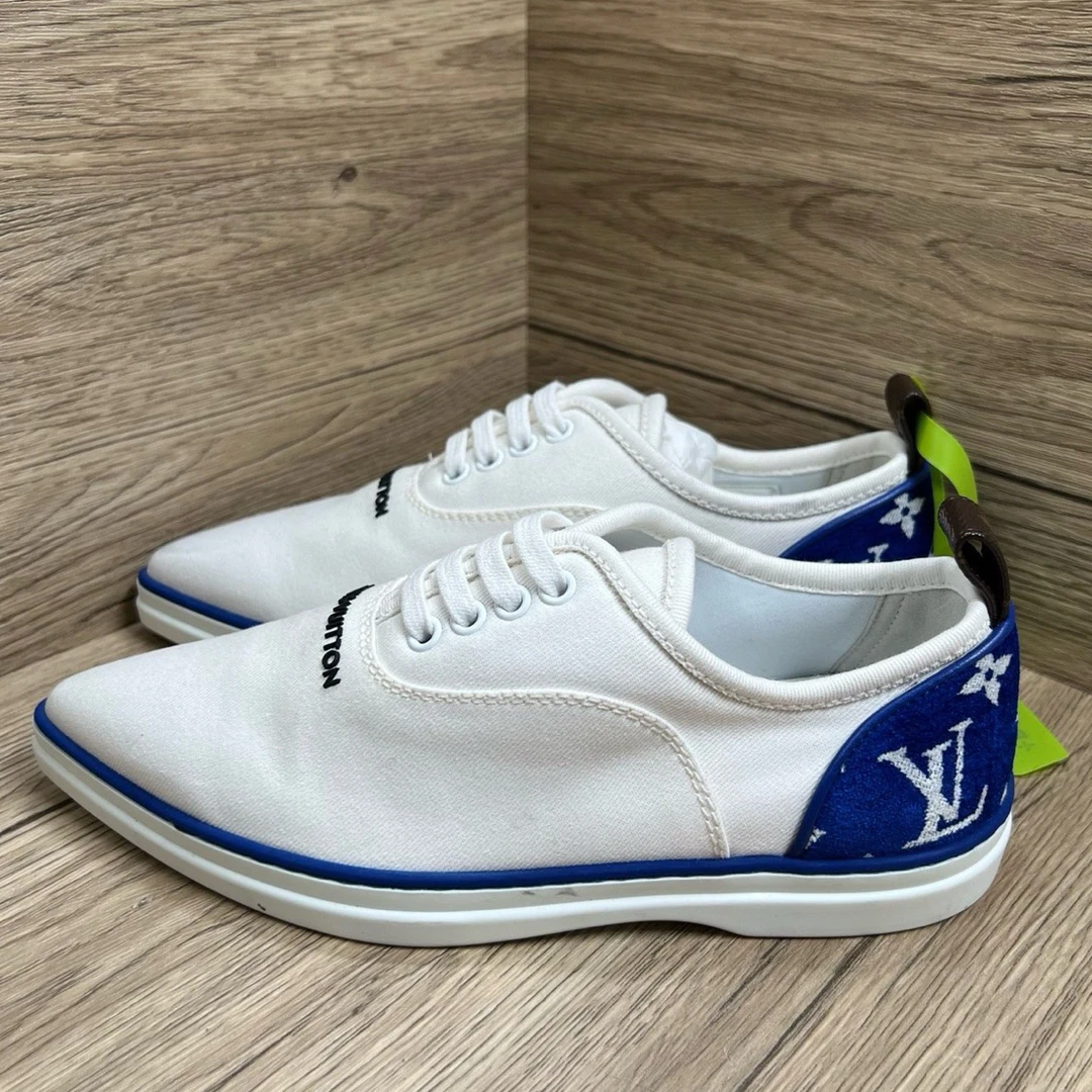 99新 LouisVuitton/路易威登 LMatchpoint 白蓝植绒尖头帆布板鞋