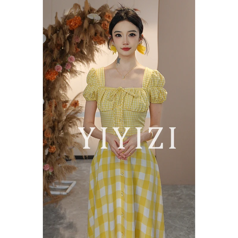 少量现货【花海里】黄色连衣裙女夏季长裙2025新款气质海边度假裙子