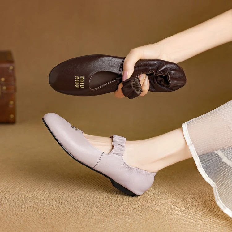 真皮平跟纯色薄款玛丽珍鞋夏季单鞋软底豆豆鞋舒适百搭通勤单鞋