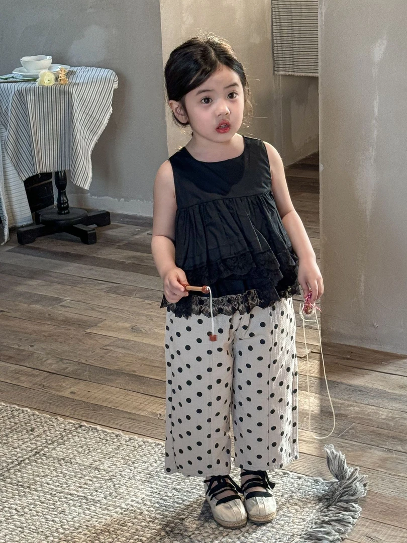 2025春夏新品韩版女童洋气可爱宽松休闲九分裤儿童波点薄款裤子潮