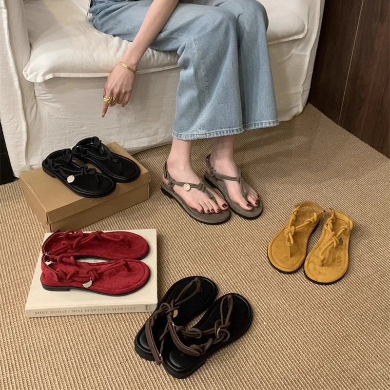 罗马鞋拖鞋女夏季外穿新款凉鞋女一字带休闲度假平底夹趾沙滩鞋子