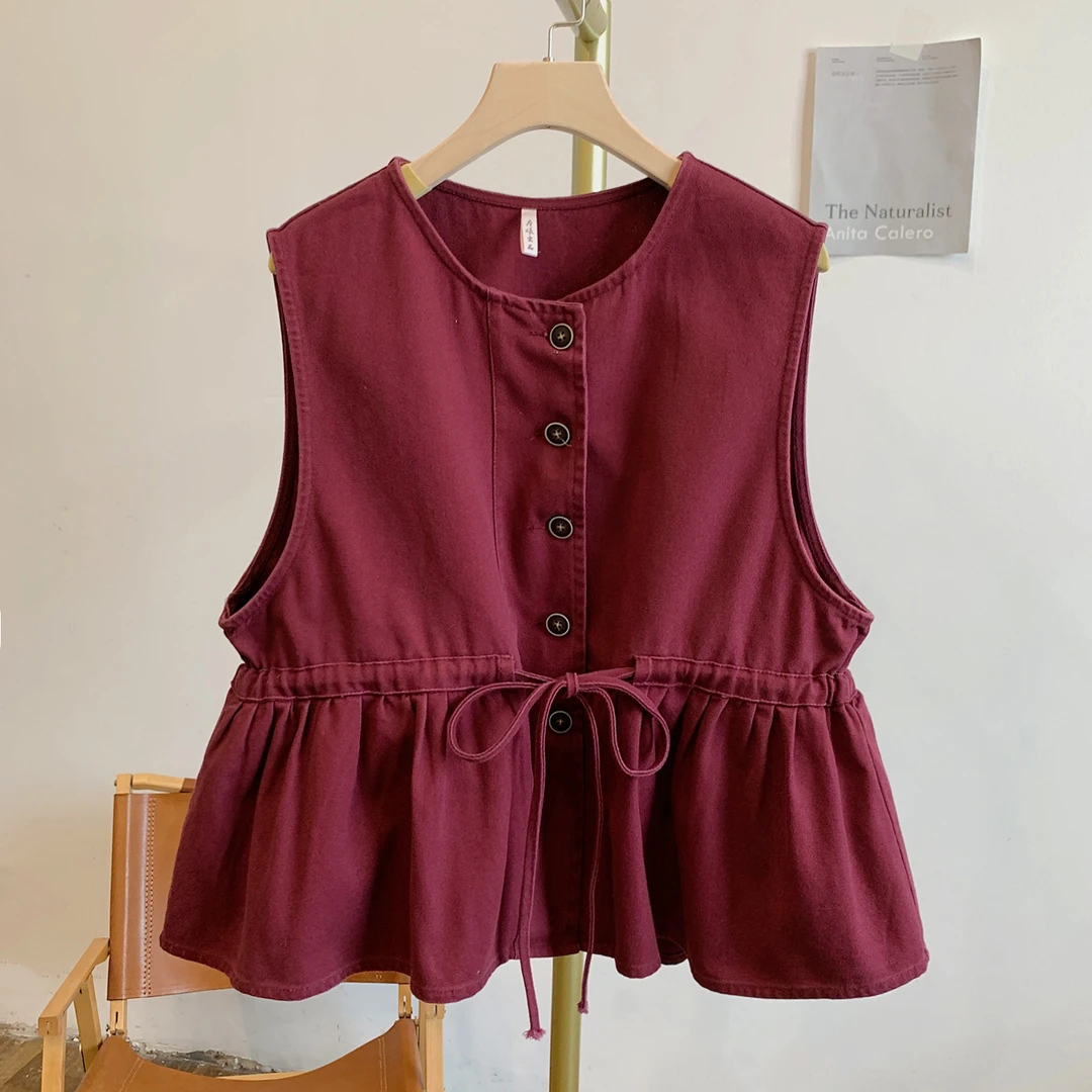 Y3123腰部抽绳圆领开衫马甲