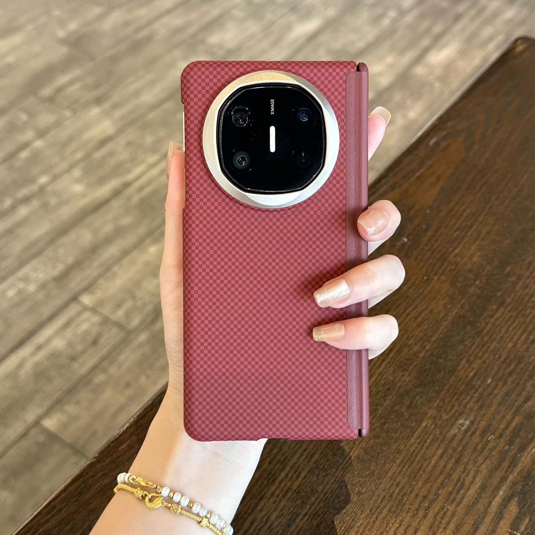 适用华为mate X6/X5碳纤维火星纹磁吸无线充电双中轴全包边手机壳