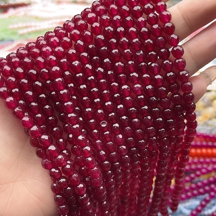 玛瑙/玉髓珠宝半成品未镶嵌一条6mm左右红宝刻面