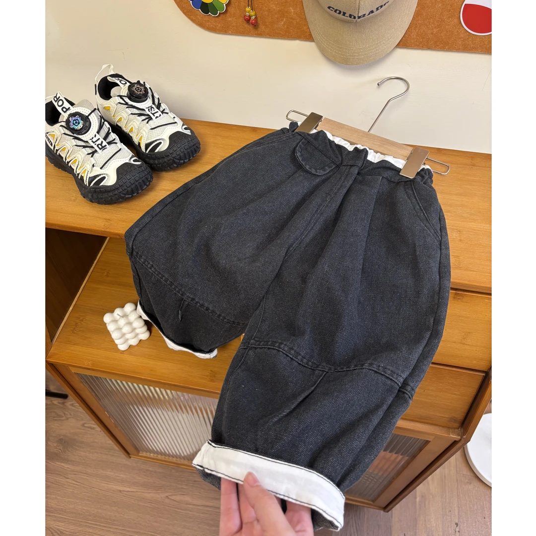 男童牛仔裤新款春季儿童裤子男孩宽松帅气拼接休闲长裤春秋潮FY