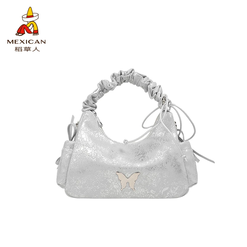 稻草人25夏季芭蕾蝴蝶ins新款泡泡抽绳托特单肩包包百搭测