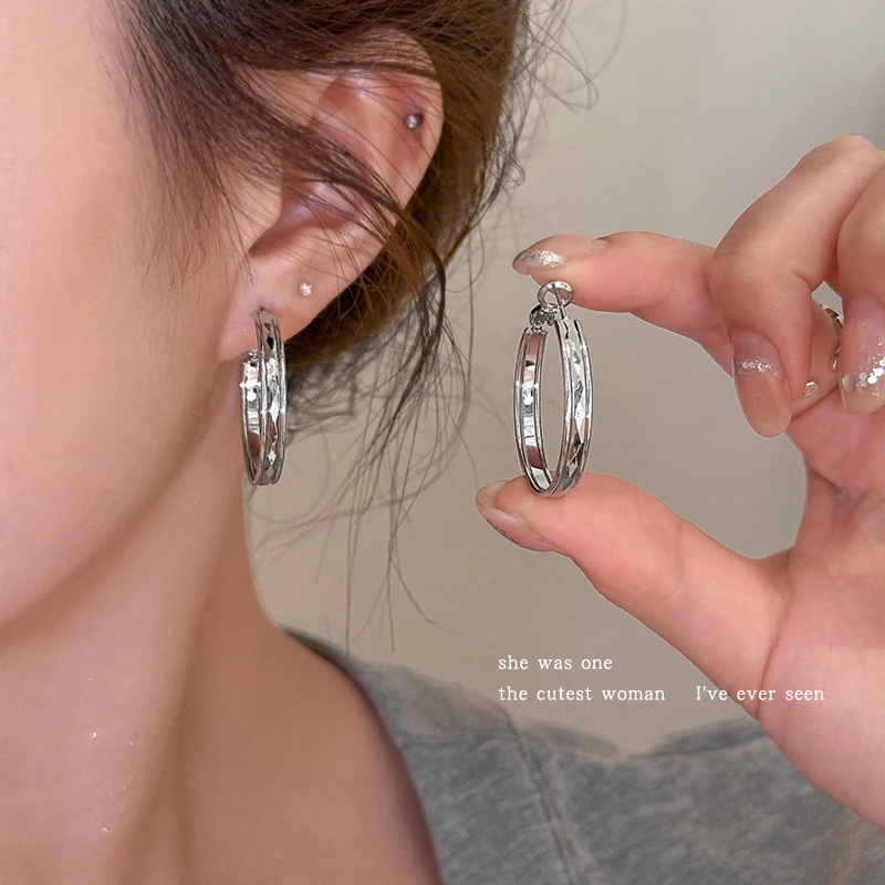 合金耳饰 小香风菱格宽面耳环圈圈素圈耳饰金色耳圈耳坠耳钉