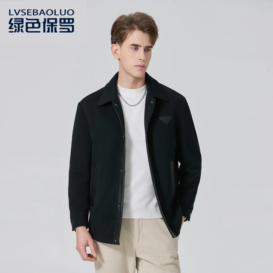 【90白鹅绒 拼皮绵羊皮】高端夹克通勤简约翻领拼皮羽绒服E10105