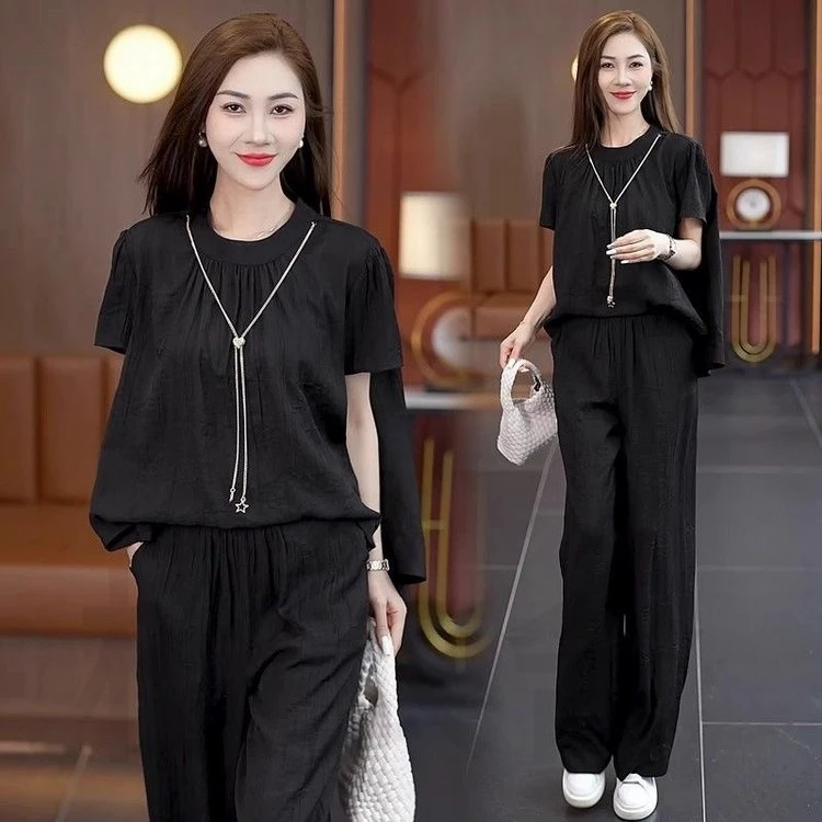 短袖女2025夏季新款洋气宽松减龄遮肚上衣穿搭休2025