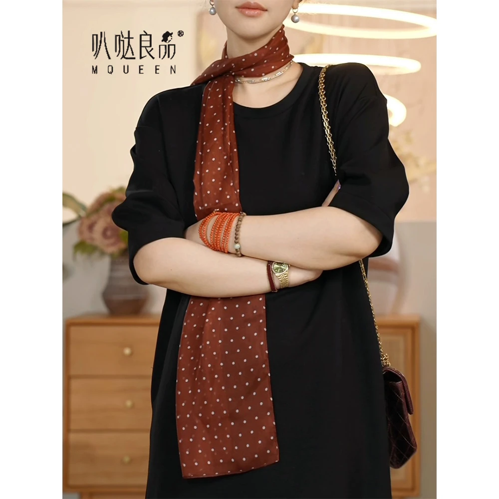 【叭哒不惑】欧若拉桑蚕丝优雅波点亲肤飘逸丝巾女士气质百搭围脖