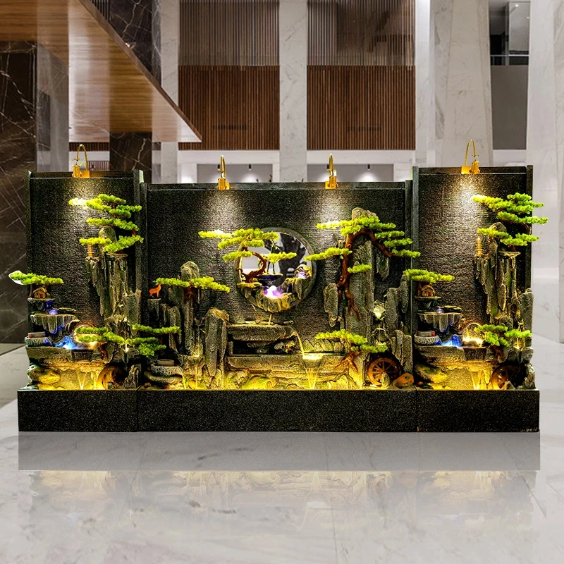 大型水幕墙假山流水客厅玄关公司庭院花园开业乔迁新居落地摆件