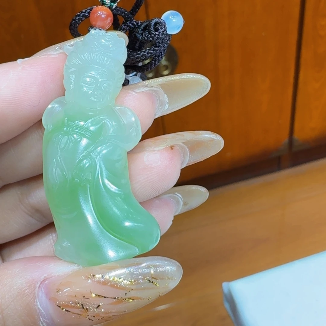 和田玉翠青唐女未镶嵌人*