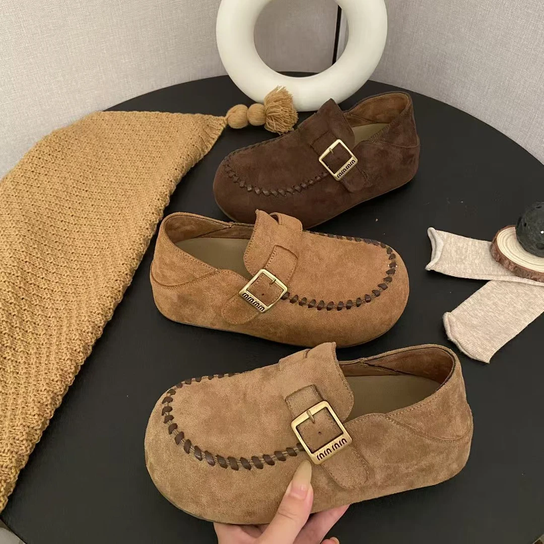 秋季新款圆头勃肯鞋女复古百搭内增高懒人一脚蹬两穿软底单鞋女