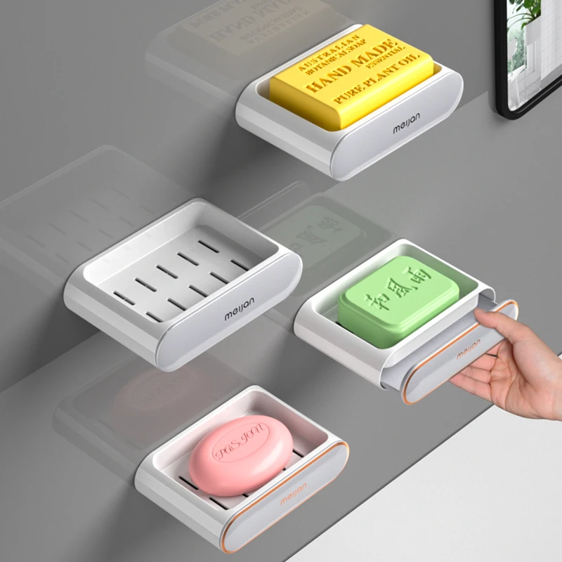 美简肥皂盒壁挂置物架家用轻奢免打孔浴室香皂架双层卫生间香皂盒