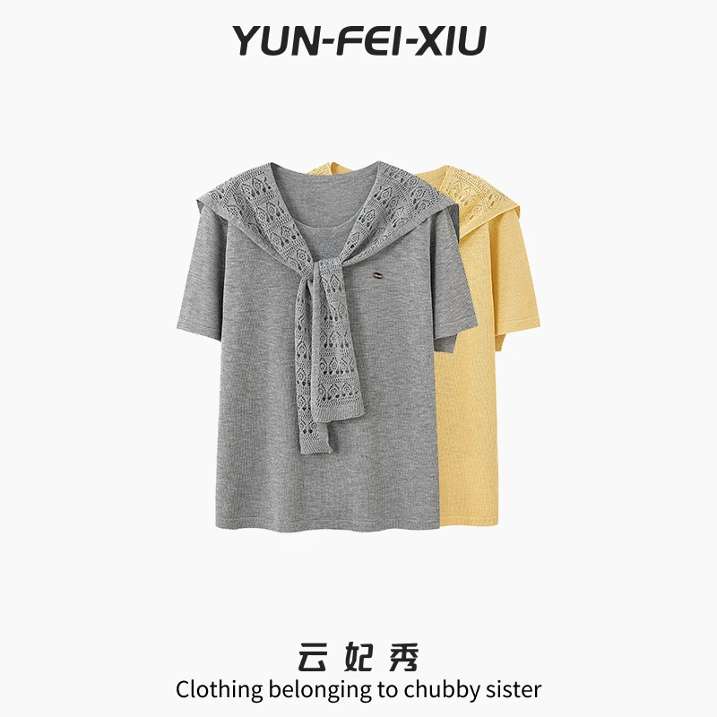 云妃秀大码女装T恤时尚气质通勤宽松显瘦遮肉胖妹妹短袖夏季22256