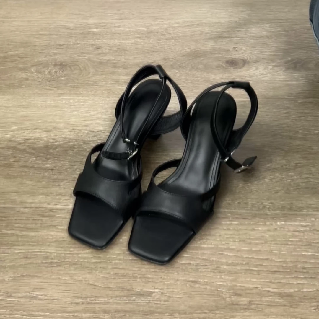 Dannyfrey极简风女夏季气质时尚简约外穿方头百搭露趾高跟凉鞋6CM