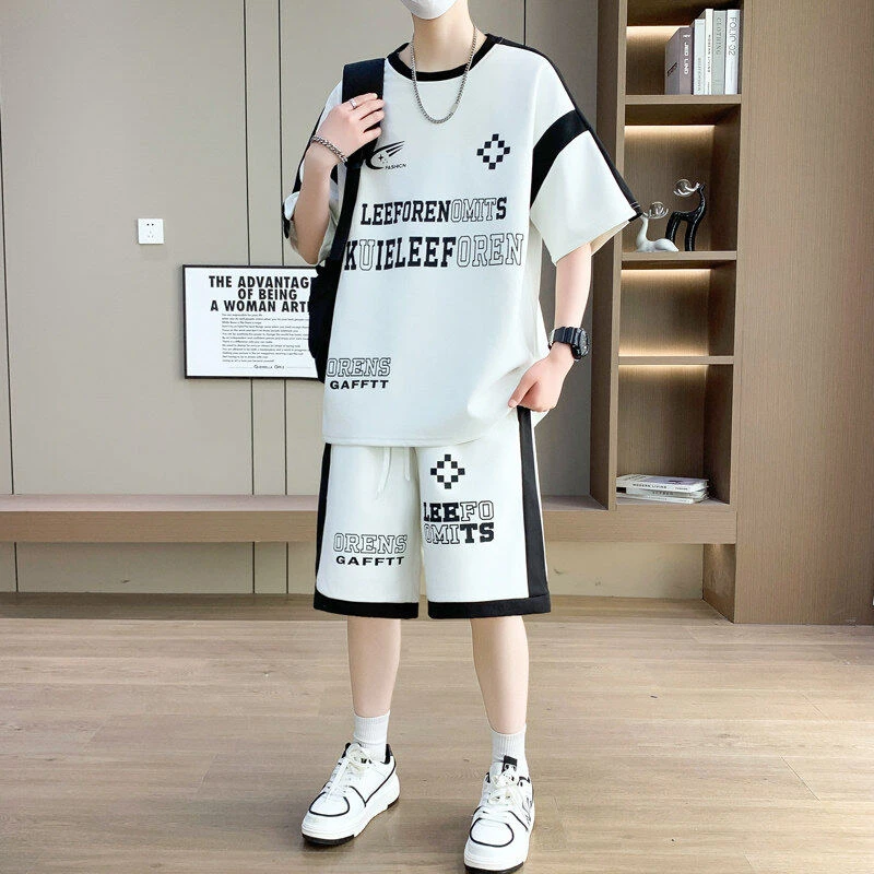 [新品】青少年夏季潮流时尚运动宽松学生套装百搭短裤短袖速干个性