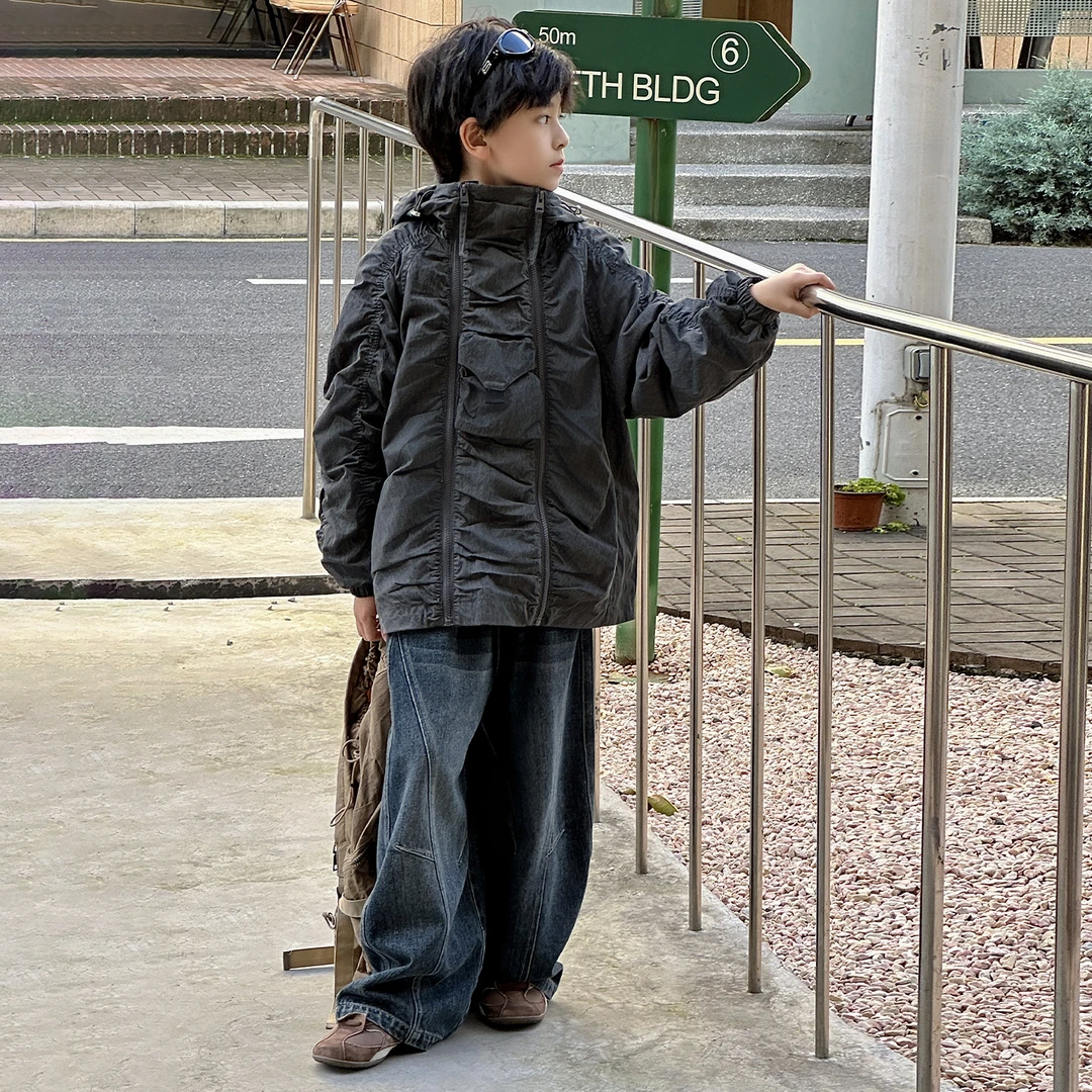 男童外套春秋款2025新款儿童秋装痞帅男大童连帽宽松上衣帅气衣服
