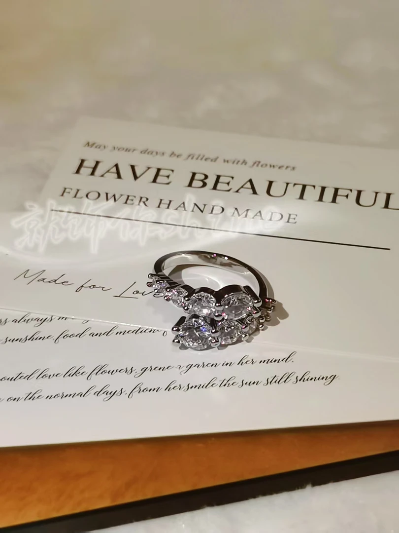 铜合金锆石戒指 形象款韩版设计感轻奢小众微镶锆石食指戒指环