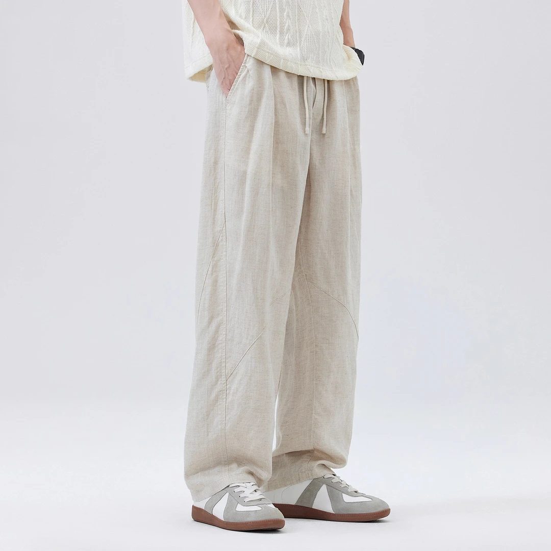 冰丝莱赛尔亚麻男士直筒休闲裤夏季薄款长裤宽松阔腿天丝凉感裤子