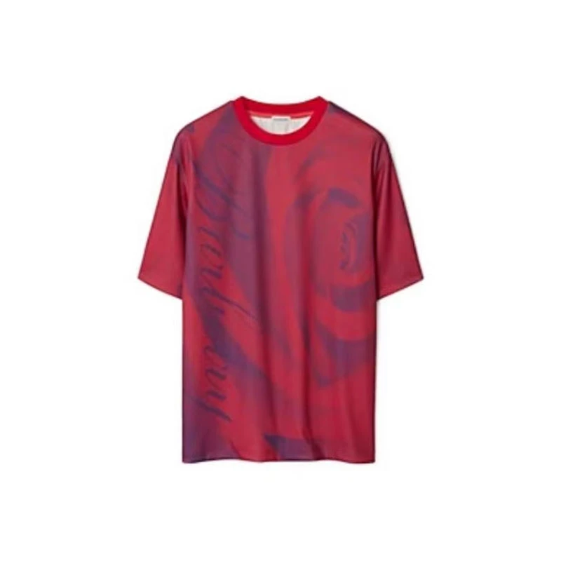 BURBERRY/博柏利男女同款时尚玫瑰印花红色T恤