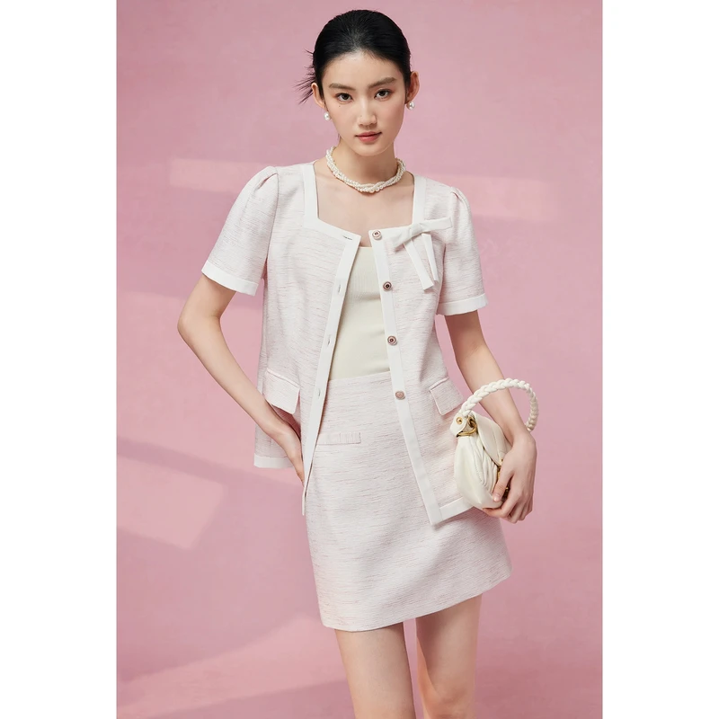 【诗语专属】MandyZhang珍珠粉高腰直筒半身裙女夏季时髦裙子