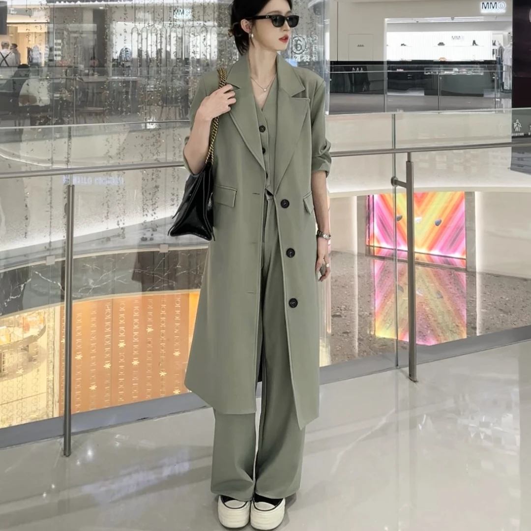 【熙熙】Liixu春装新款时尚高级感长款西装外套马甲三件套XZ1316