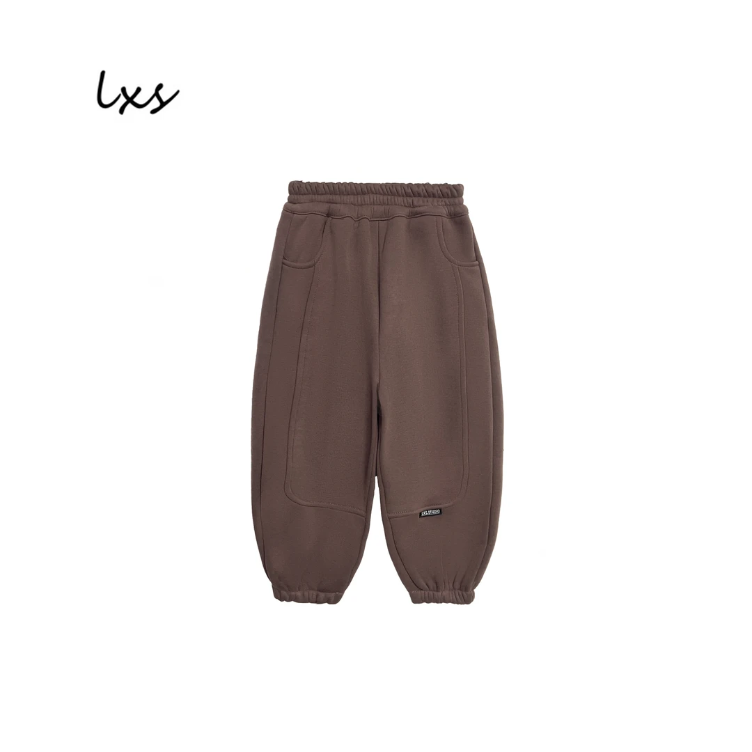 鹿小生童装冬季儿童加绒休闲韩版宽松时尚百搭休闲卫裤FK9005浅棕