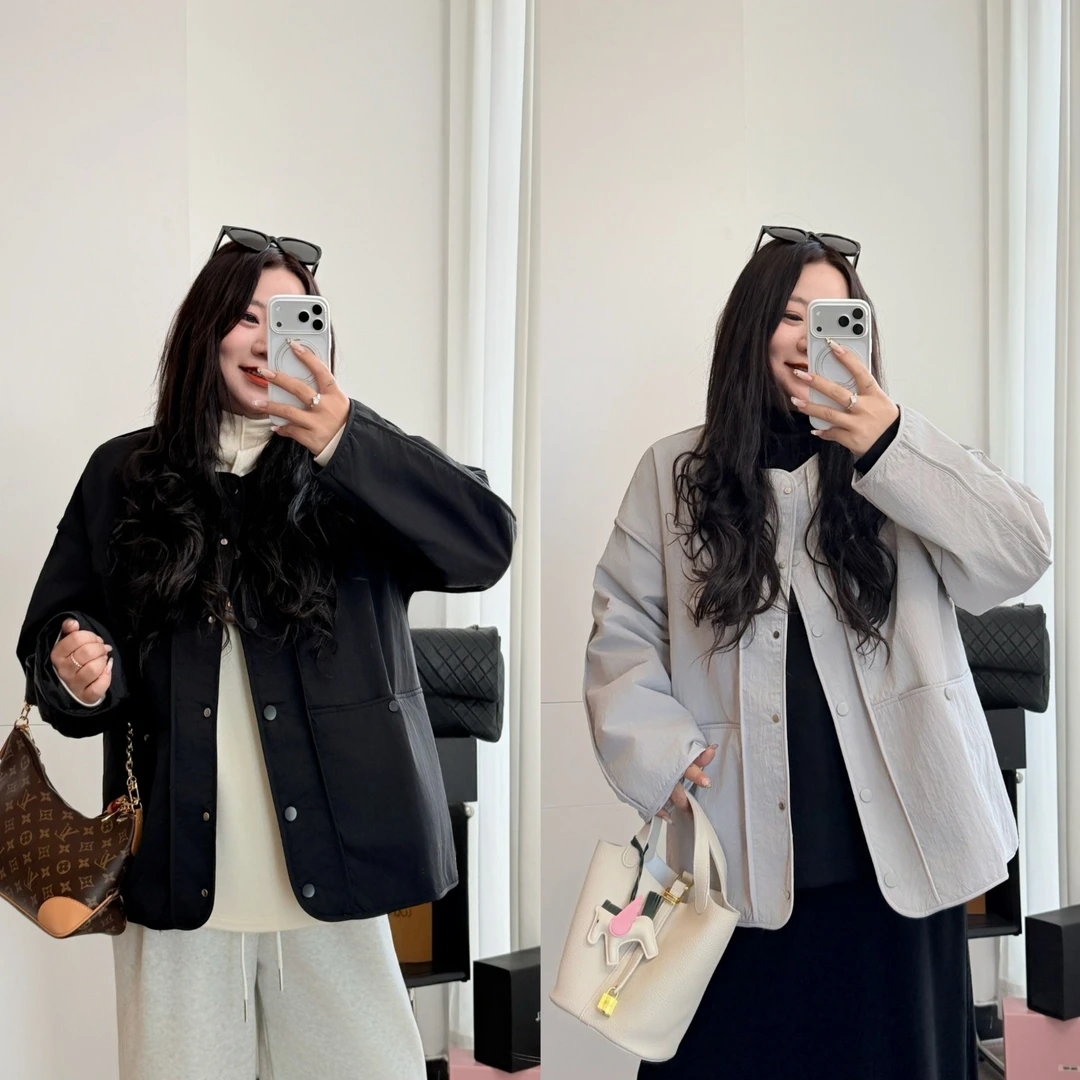 花契“慕斯奶芙”大码女装冬季宽松200斤胖mm轻薄圆领棉服15696-H