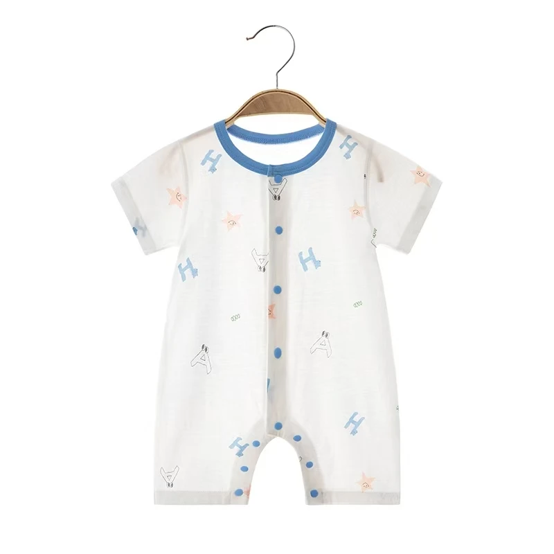 夏季短袖爬服哈衣宝宝夏天透气婴儿纯棉男女宝薄款后背透气网眼