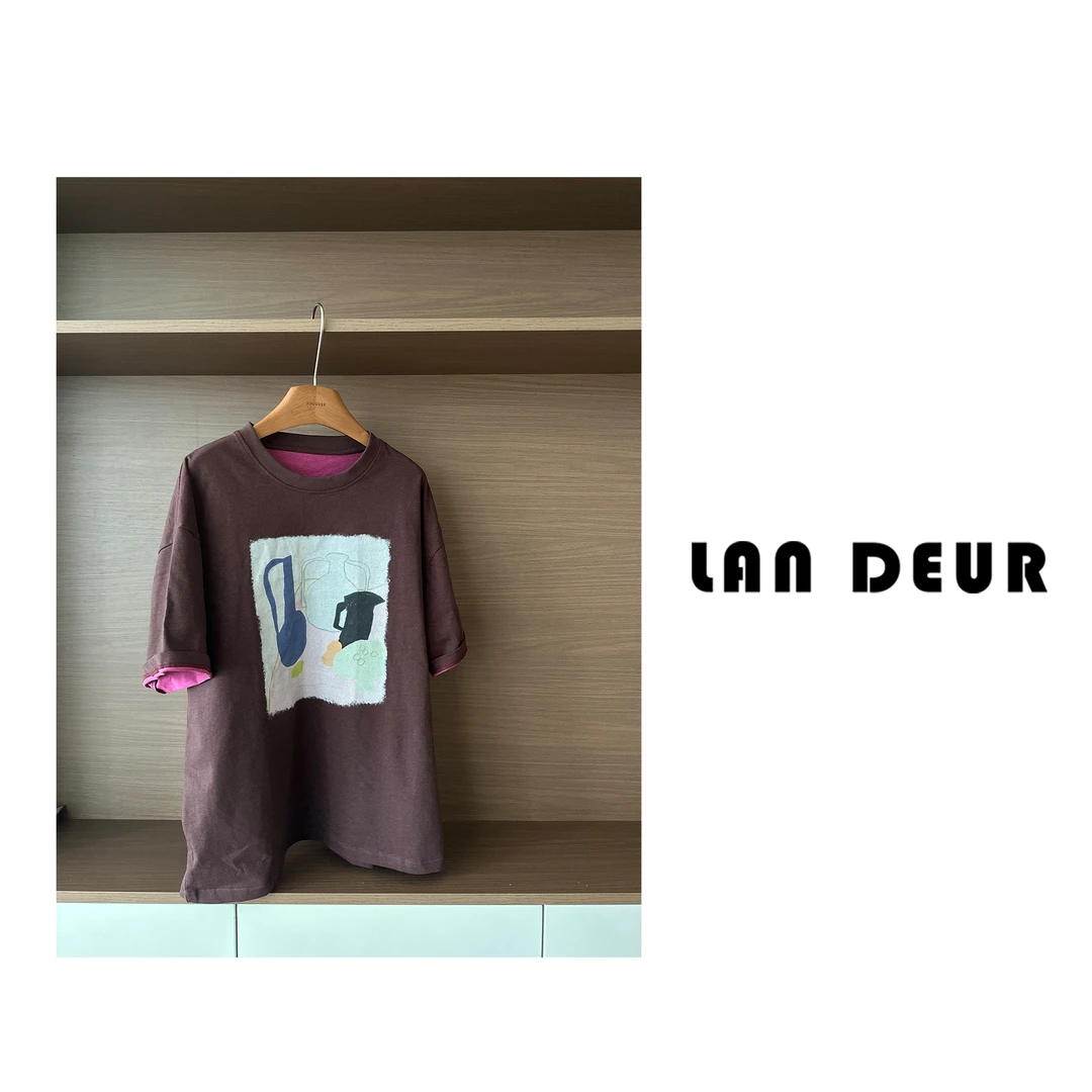 JIUJIU【莫奈粉雾】时尚休闲夏季宽松舒适透气印花设计师圆领T恤